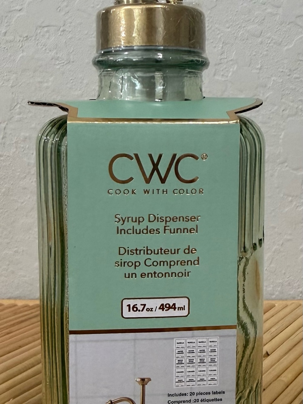 CWC Cook with Color Light Green Ribbed Glass Syrup Dispenser Collapsible Funnel